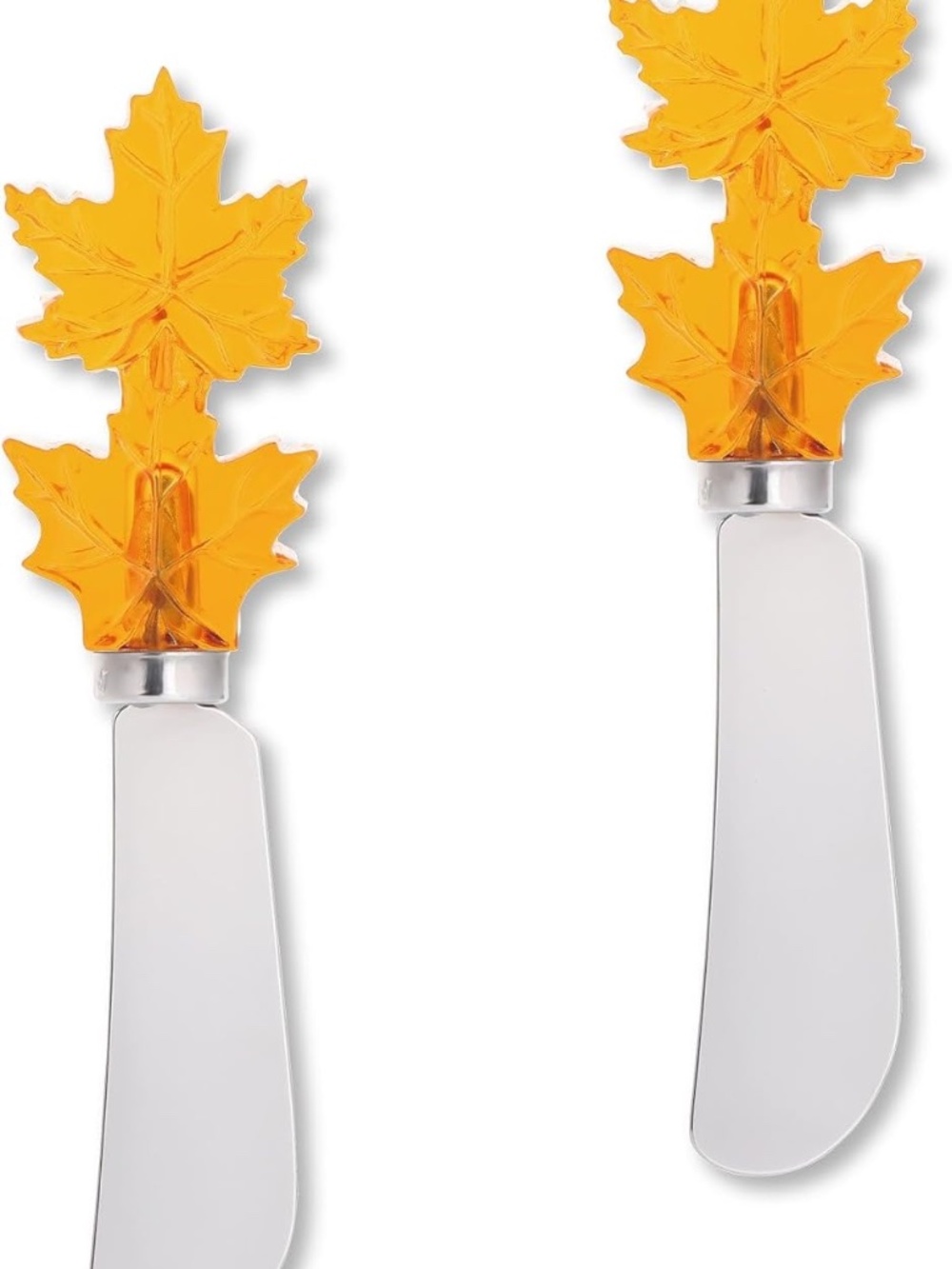 Maple Leaves Cheese Spreader Set, Transparent Polyresin Handle